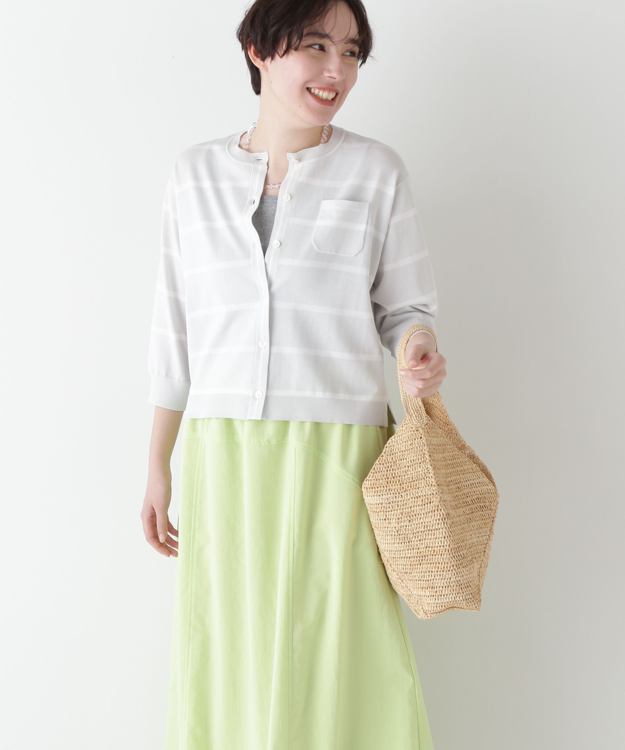  「◆【ウォッシャブル・接触冷感】ランダムボーダーカーディガン」|ニット・セーター|グレー&times;ホワ  3