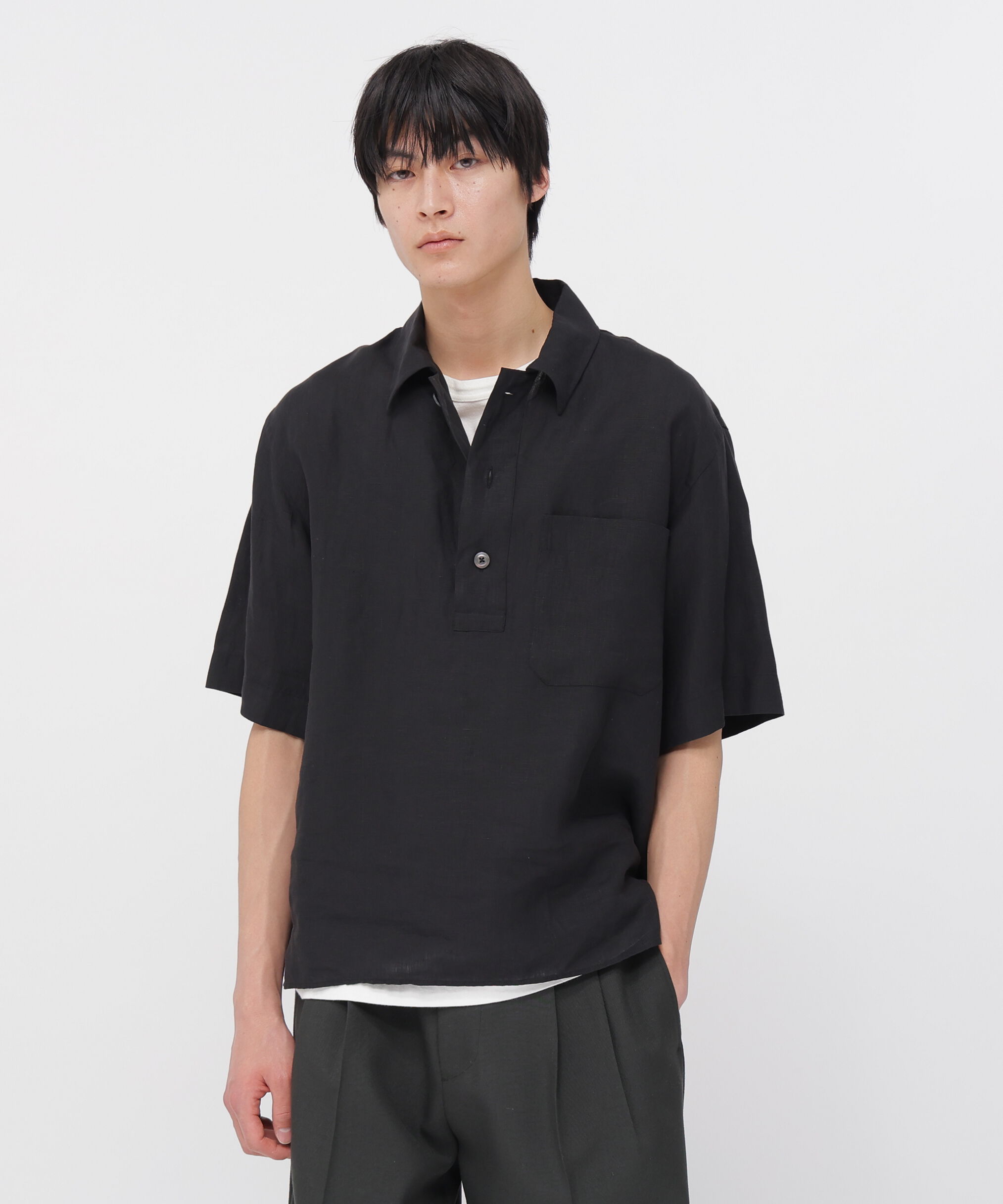 MARGARET HOWELL「SHIRTING LINEN SHIRT」|シャツ・ブラウス|BLACK