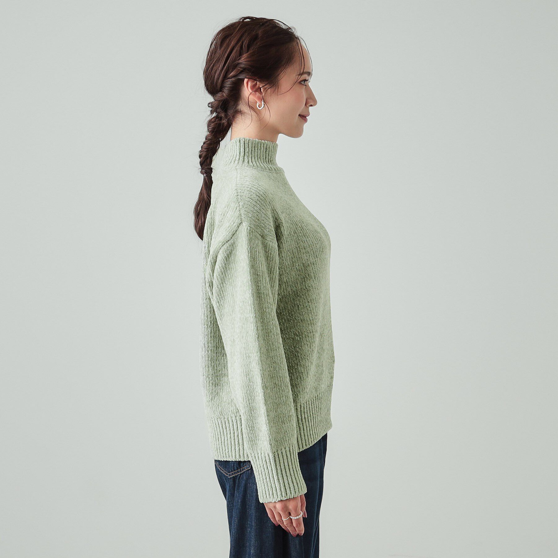 SHOO･LA･RUE「肌触り柔らか ベロアモール モックネックニット」|ニット・セーター|