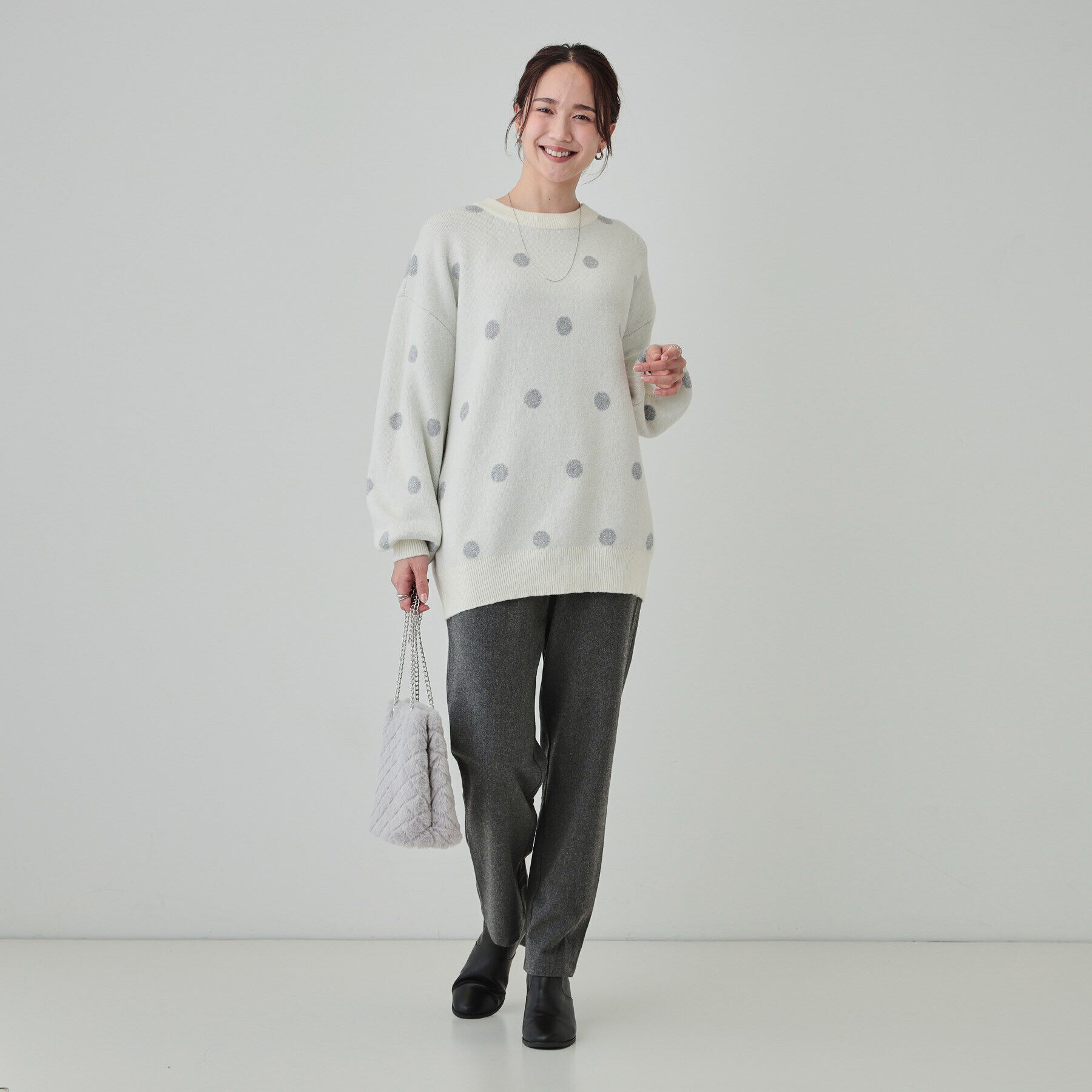 SHOO･LA･RUE「【洗える/S-LL】 ドット柄が目を惹く ゆったりジャカードニット」|ニット・セーター|