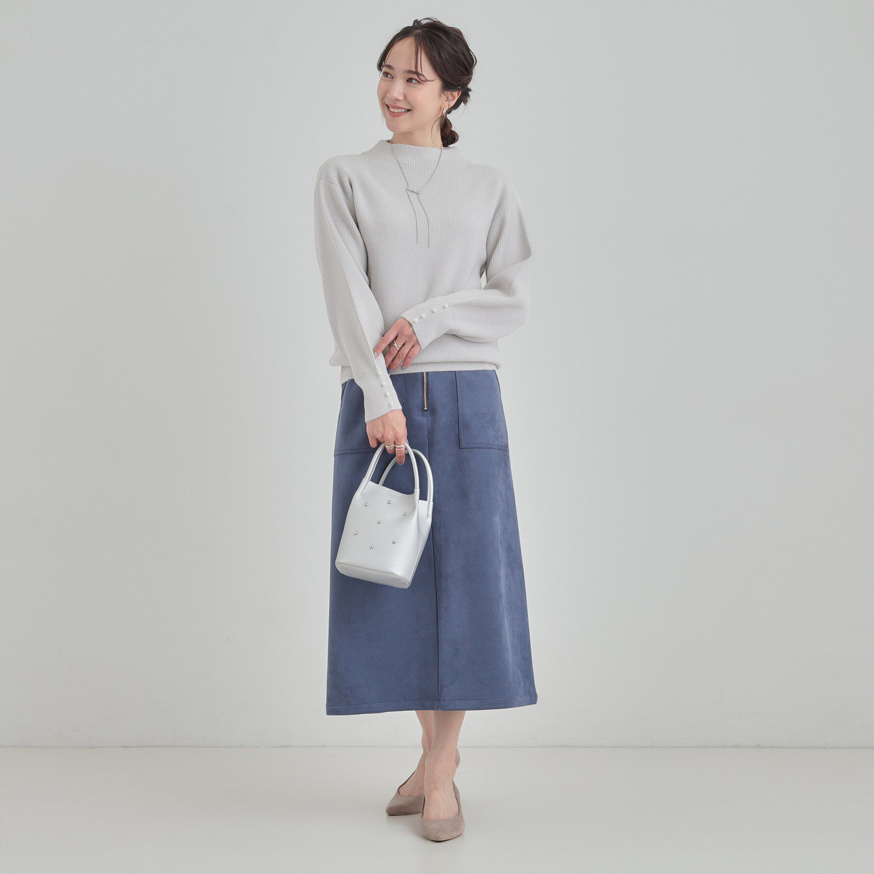SHOO･LA･RUE「【毛玉になりにくい/洗濯機可/S-LL】お袖パールの上品ニット」|ニット・セーター|