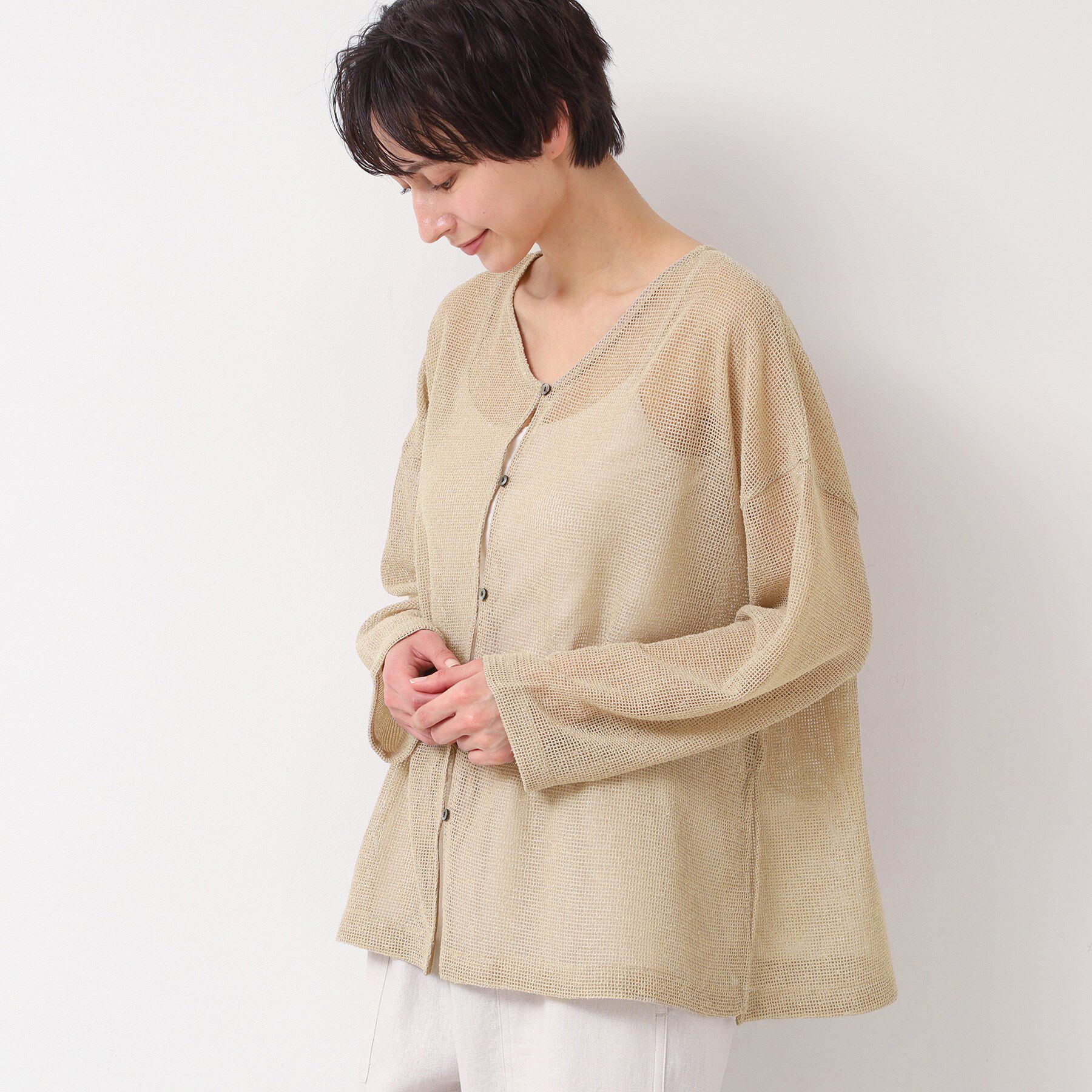 Dessin「【前後2WAY・洗える】ラメ入りオーバーサイズメッシュブラウス」|シャツ・ブラウス|