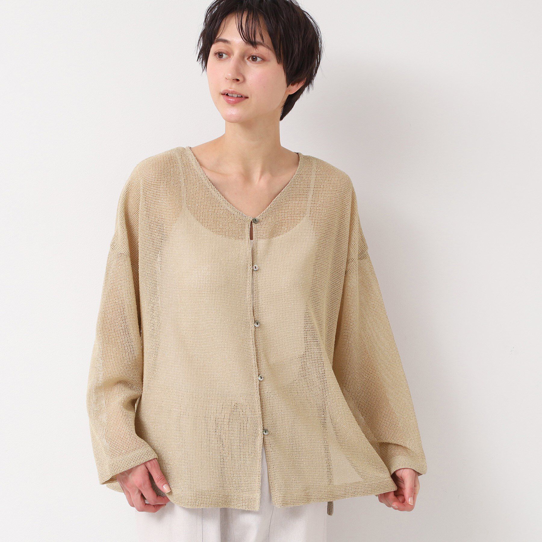 Dessin「【前後2WAY・洗える】ラメ入りオーバーサイズメッシュブラウス」|シャツ・ブラウス|ベージュ(052)