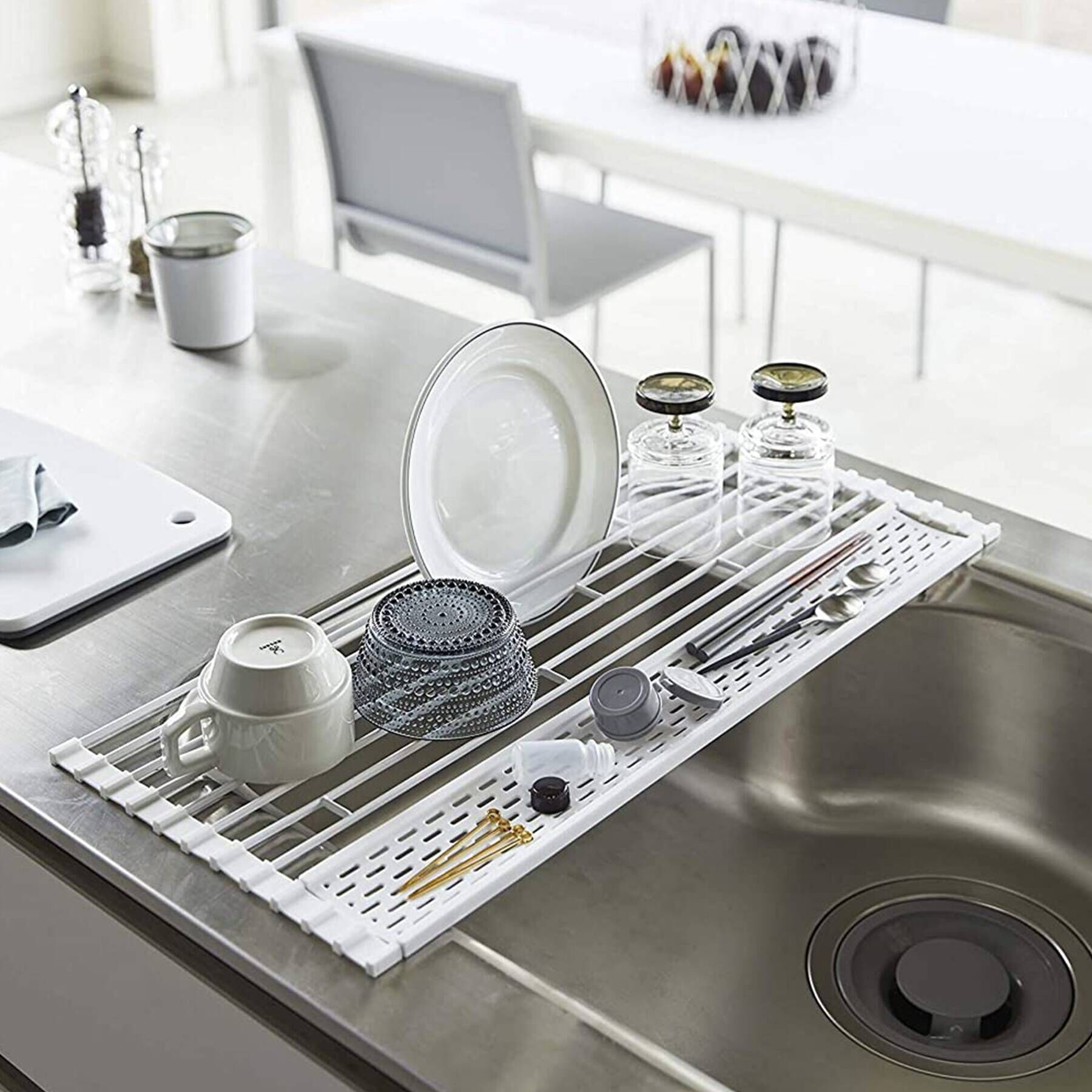 212 KITCHEN STORE「折り畳み水切り シリコーントレー付き L WH 山崎実業 ＜tower タワー＞」|その他|ホワイト(879)