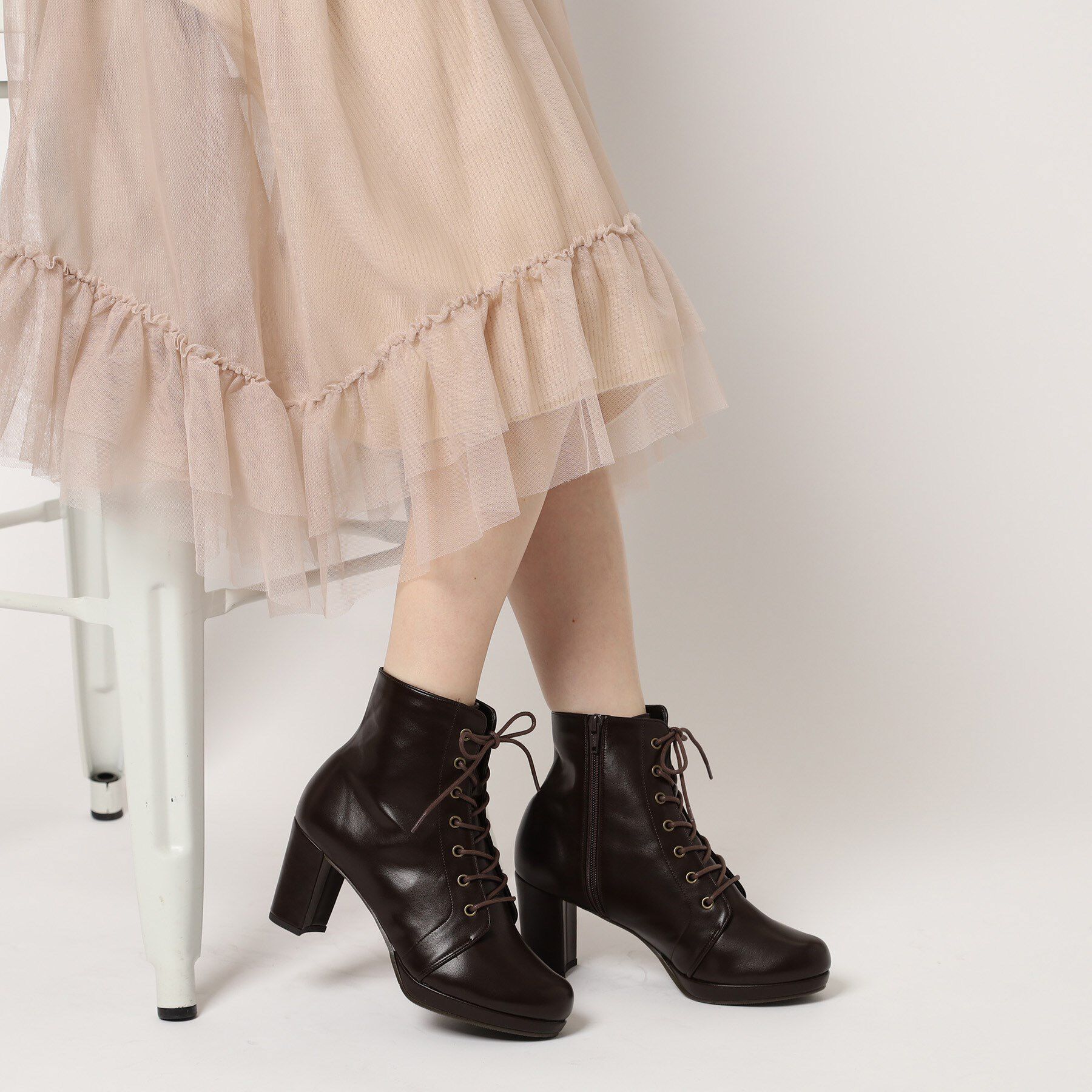 ESPERANZA「アーモンドトゥレースアップ厚底ショートブーツ」|ショートブーツ|
