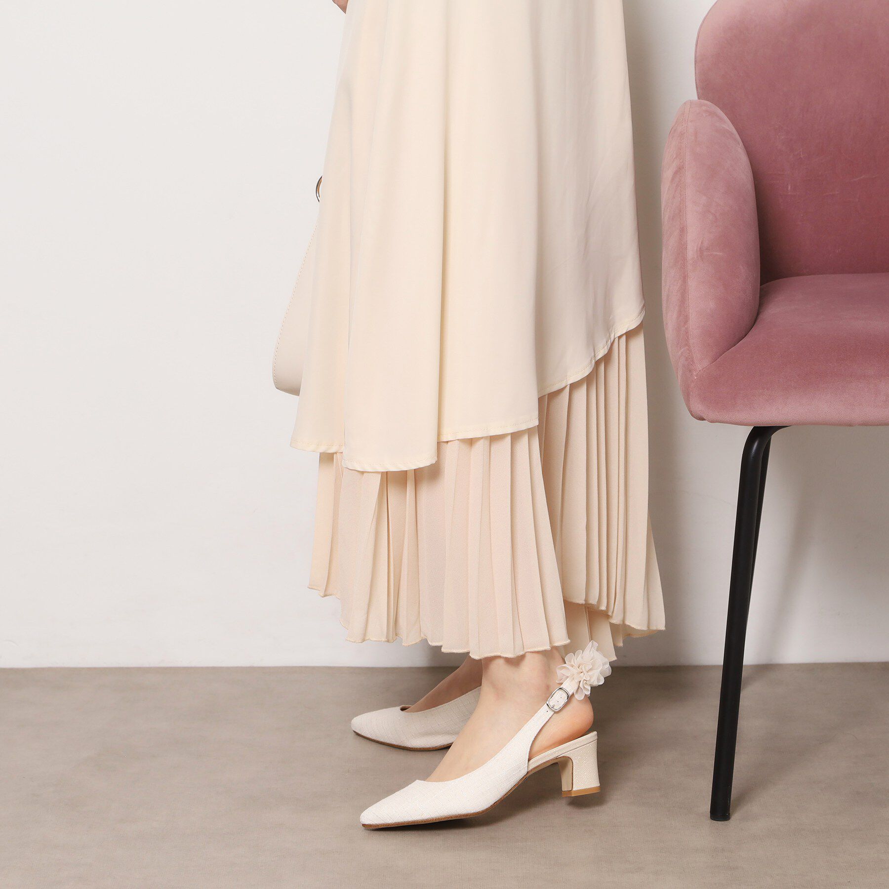 ESPERANZA「シフォンリボン付きバックストラップパンプス」|パンプス|