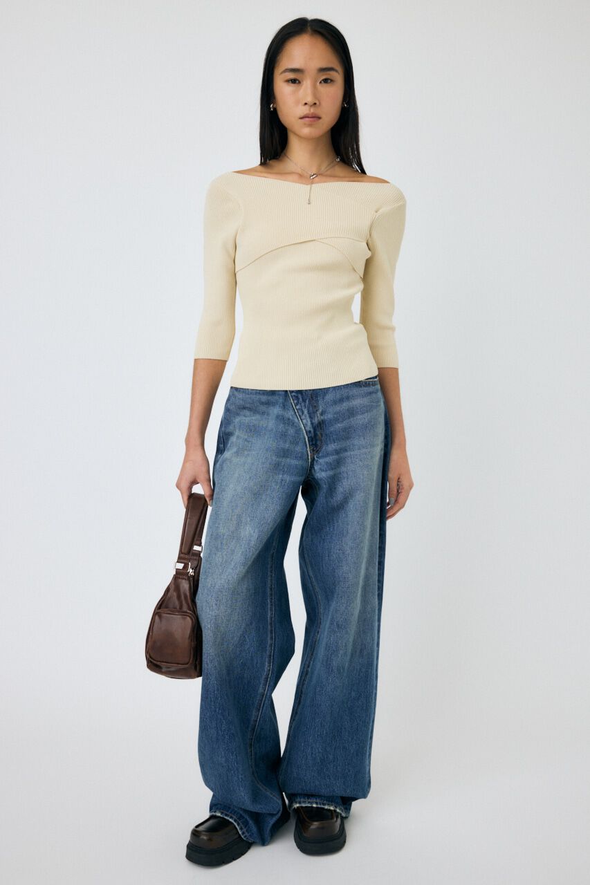 MOUSSY「CROSS OFF SHOULDER ニットトップス」|ニット・セーター|