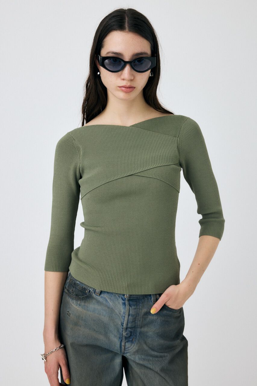MOUSSY「CROSS OFF SHOULDER ニットトップス」|ニット・セーター|L/KHA1