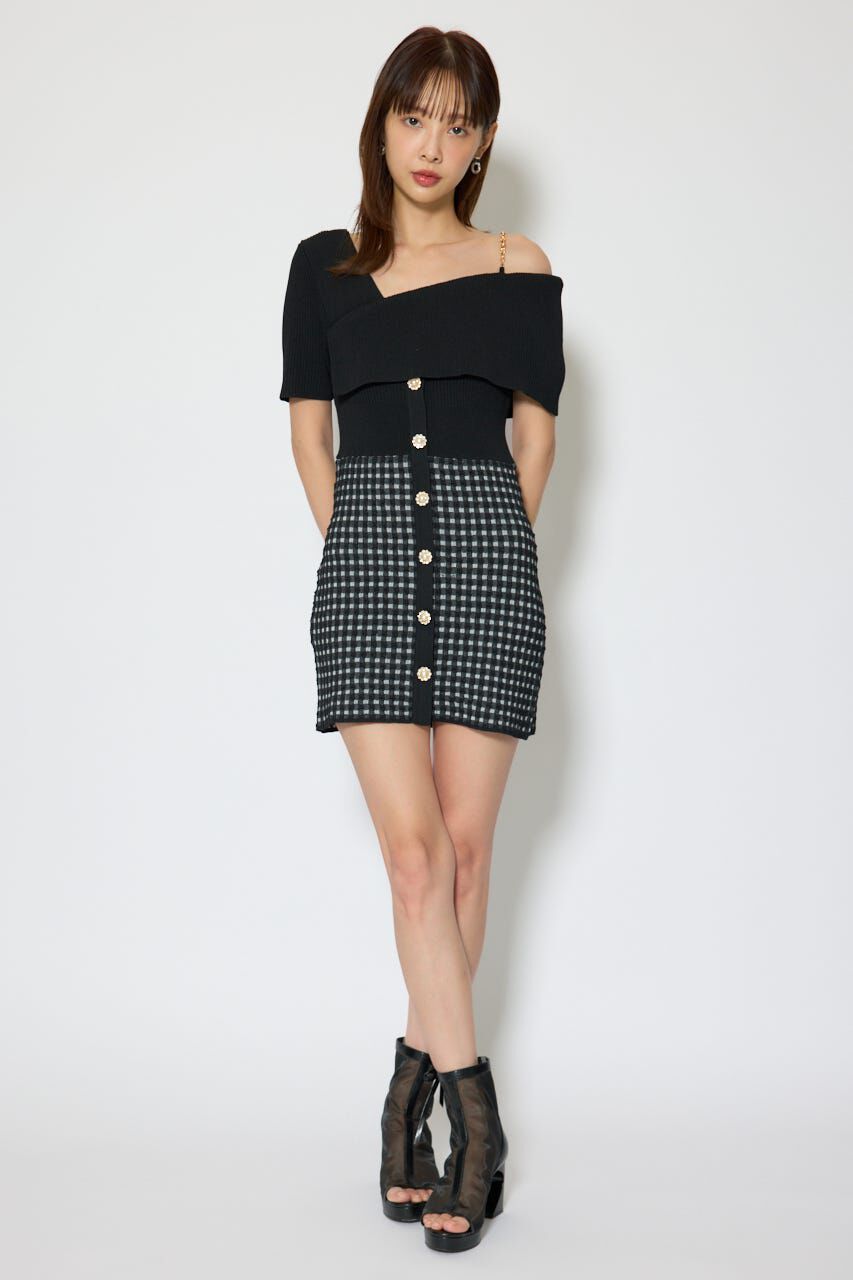 rienda「アシンメトリーツイードミニニットワンピース」|ワンピース|