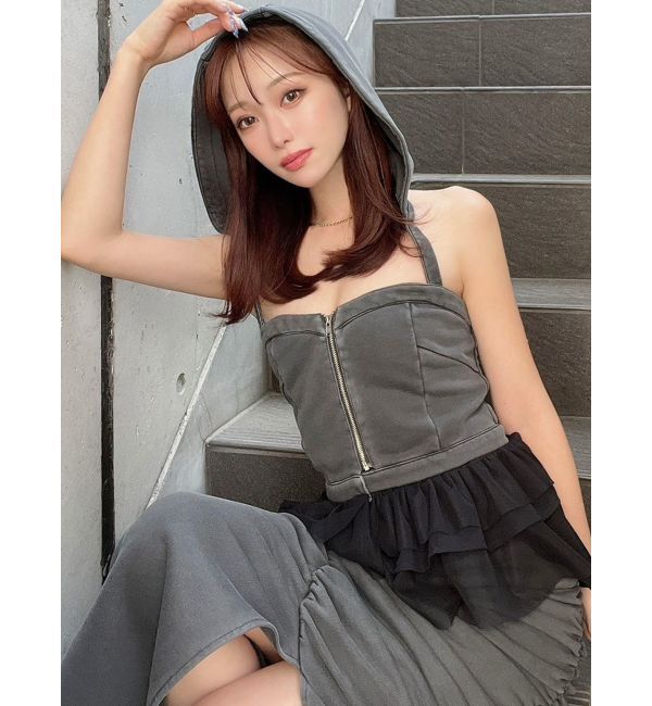 RESEXXY「フーディベアトップス【セットアップ着用可能】」|キャミソール|チャコールグレー