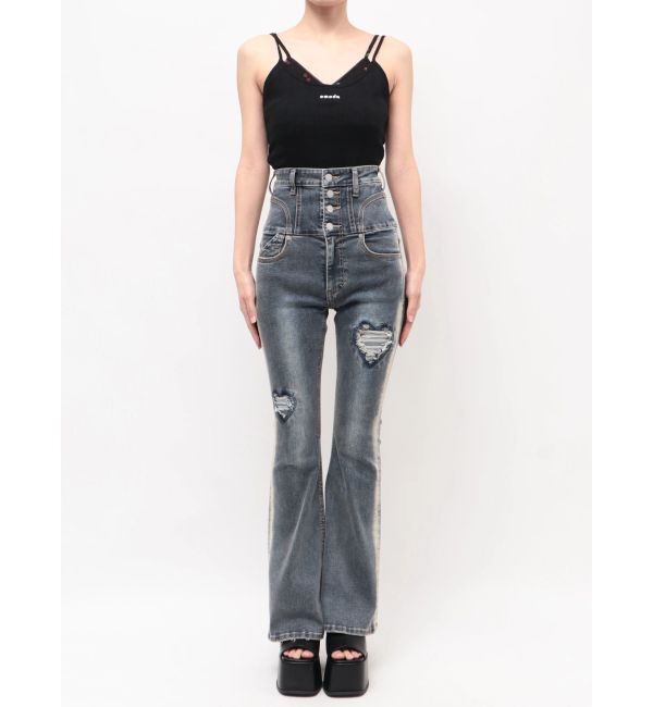 EMODA「ハートダメージハイウエストフレアパギンス」|デニム|