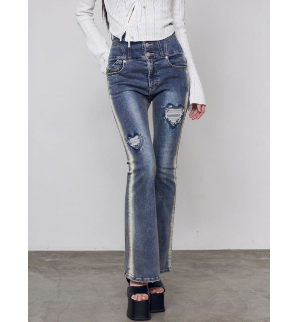 EMODA「ハートダメージハイウエストフレアパギンス」|デニム|