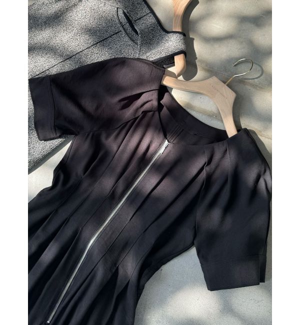 LAGUNAMOON「【追加生産/新色追加】フロントZIPウエストタックワンピース」|ワンピース|ブラック