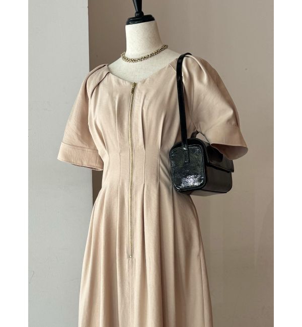 LAGUNAMOON「【追加生産/新色追加】フロントZIPウエストタックワンピース」|ワンピース|ベージュ