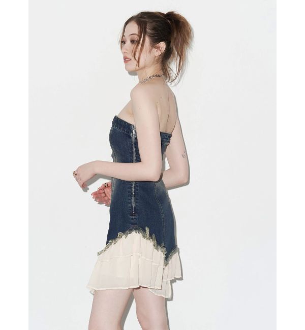 EVRIS「フリルドッキングデニムベアミニワンピース」|ワンピース|