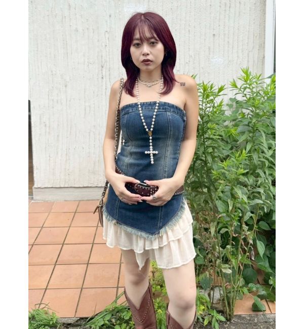 EVRIS「フリルドッキングデニムベアミニワンピース」|ワンピース|