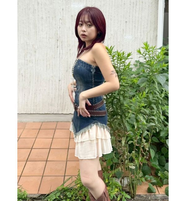 EVRIS「フリルドッキングデニムベアミニワンピース」|ワンピース|