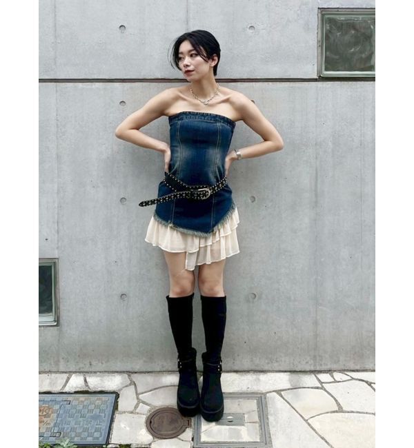 EVRIS「フリルドッキングデニムベアミニワンピース」|ワンピース|