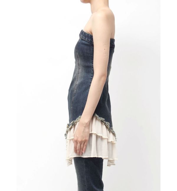 EVRIS「フリルドッキングデニムベアミニワンピース」|ワンピース|