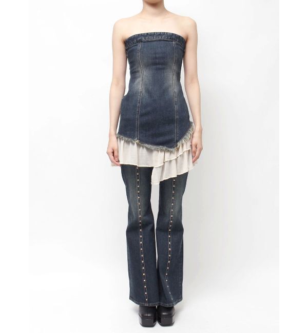 EVRIS「フリルドッキングデニムベアミニワンピース」|ワンピース|