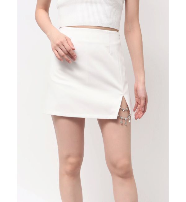 GYDA「slit chain bijou スカートライクショートパンツ」|スカート|オフホワイト