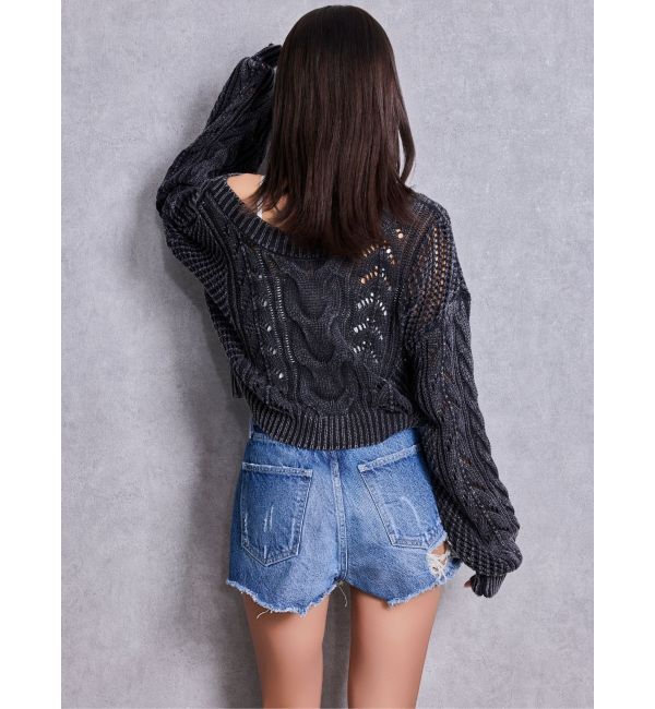 GYDA「ハイウエストBACK RIPPEDデニムショートパンツ」|デニム|