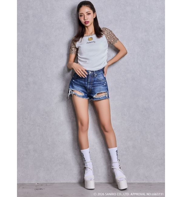 GYDA「ハイウエストBACK RIPPEDデニムショートパンツ」|デニム|