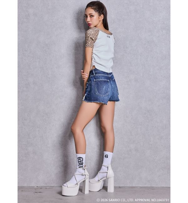 GYDA「ハイウエストBACK RIPPEDデニムショートパンツ」|デニム|