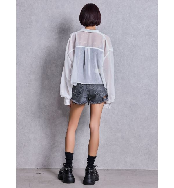 GYDA「ハイウエストBACK RIPPEDデニムショートパンツ」|デニム|