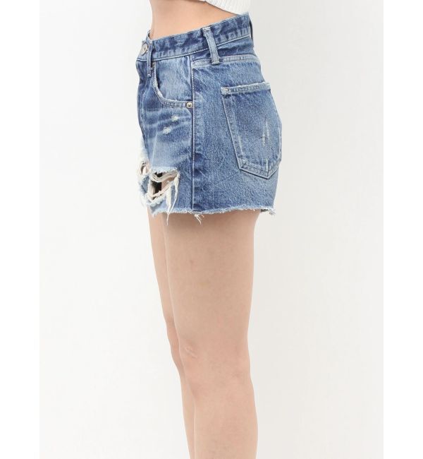 GYDA「ハイウエストBACK RIPPEDデニムショートパンツ」|デニム|