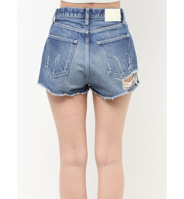 GYDA「ハイウエストBACK RIPPEDデニムショートパンツ」|デニム|