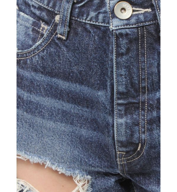 GYDA「ハイウエストBACK RIPPEDデニムショートパンツ」|デニム|