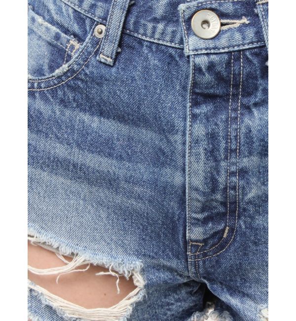 GYDA「ハイウエストBACK RIPPEDデニムショートパンツ」|デニム|