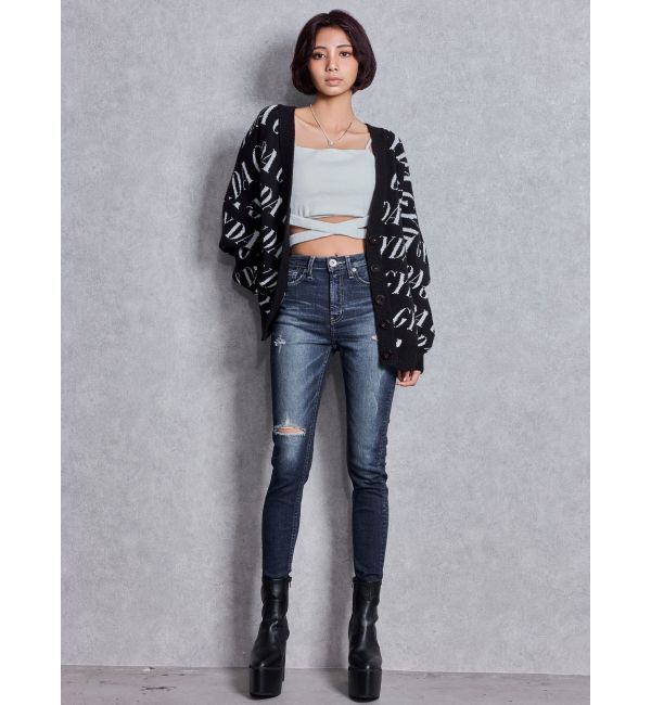 GYDA「GYDA SLANT PATTERNニットカーディガン」|カーディガン|