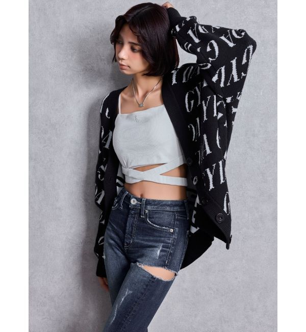 GYDA「GYDA SLANT PATTERNニットカーディガン」|カーディガン|