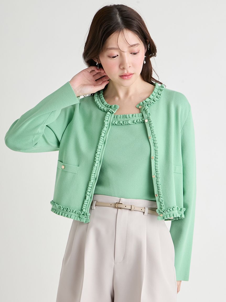 CELFORD「【UVカット】【洗える】フリルトリムニットアンサンブル」|ニット・セーター|