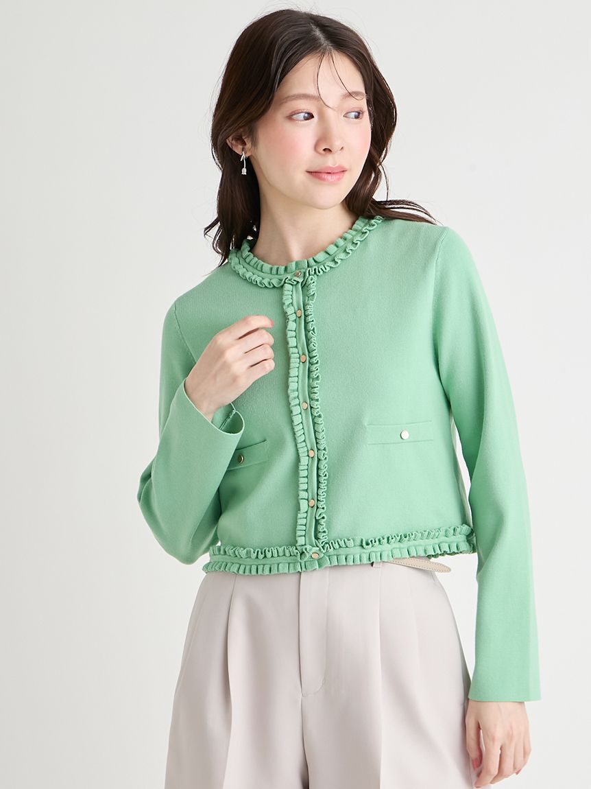 CELFORD「【UVカット】【洗える】フリルトリムニットアンサンブル」|ニット・セーター|