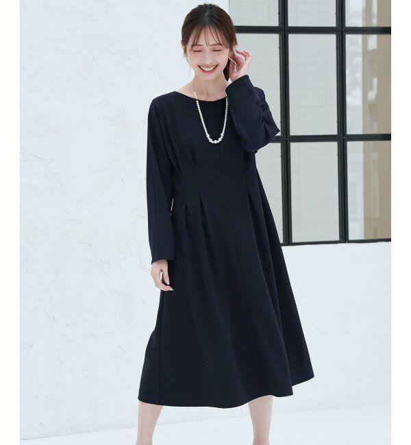 IKKA LOUNGE「カットジョーゼットタックワンピース」|ドレス|ネイビーブルー