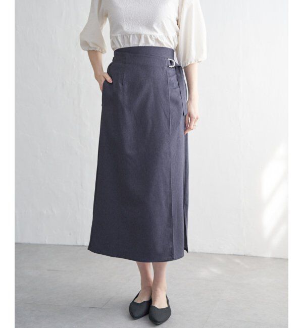 IKKA LOUNGE「リネンライクラップスカート」|スカート|ダークネイビー