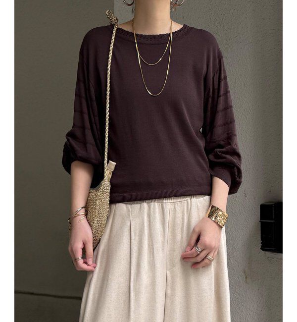 Lbc with Life「スリーブシャーリングシアーニット」|カーディガン|チャコール