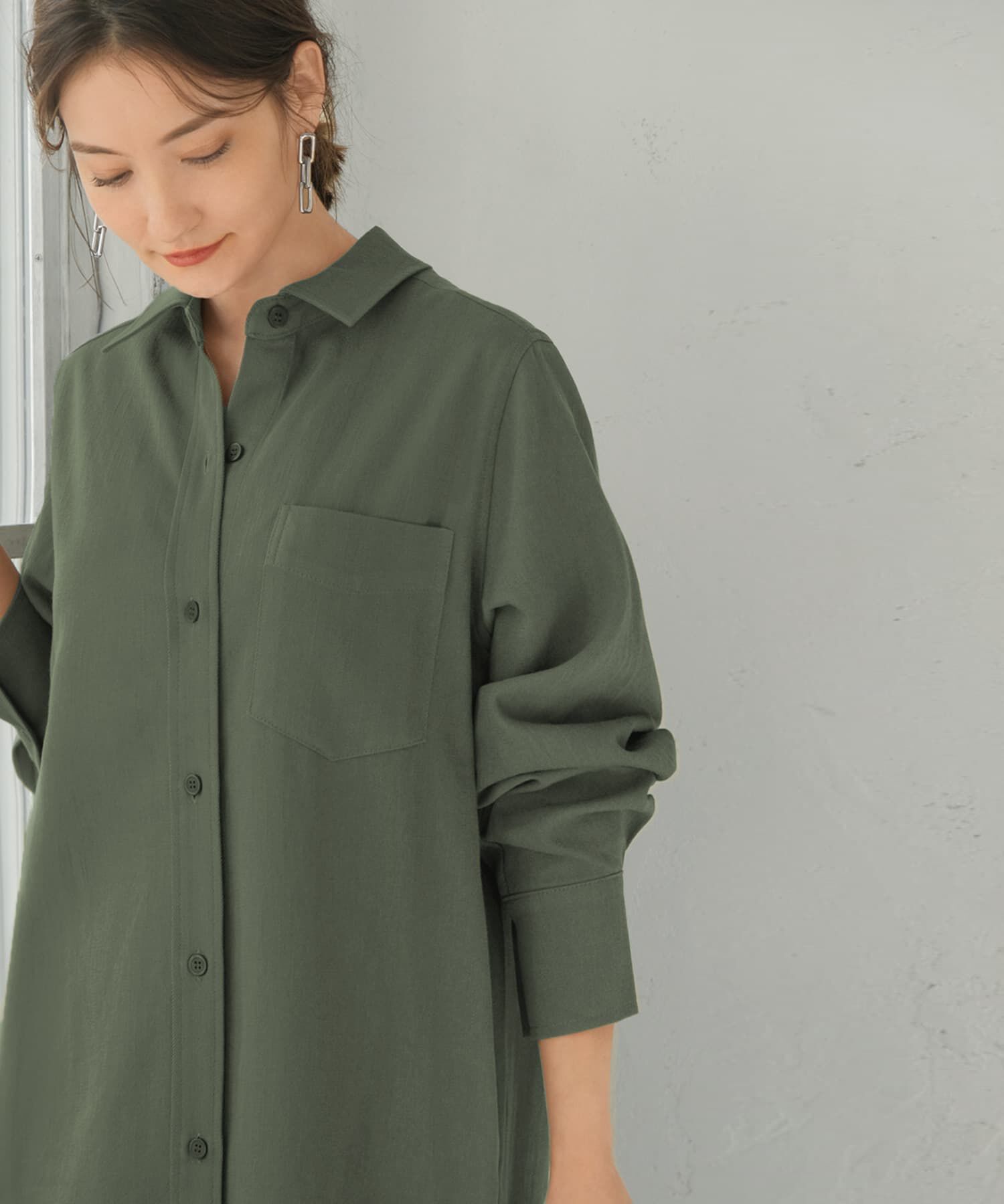 STYLE DELI「スラブコットンシャツワンピース」|ワンピース|カーキ