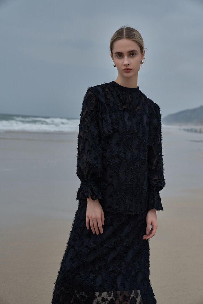 BACKYARD FAMILY「MIND カットジャガードブラウス 通販 ブラウス 長袖 レディース キャンディスリーブ」|シャツ・ブラウス|