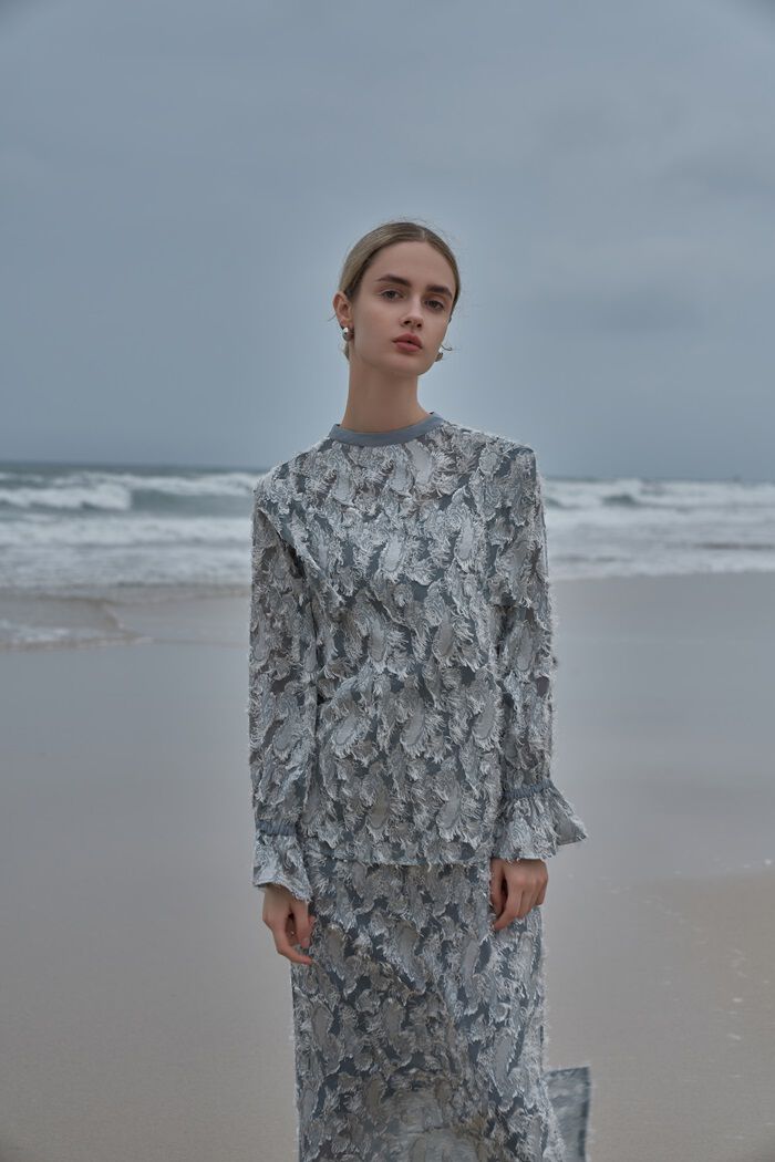 BACKYARD FAMILY「MIND カットジャガードブラウス 通販 ブラウス 長袖 レディース キャンディスリーブ」|シャツ・ブラウス|