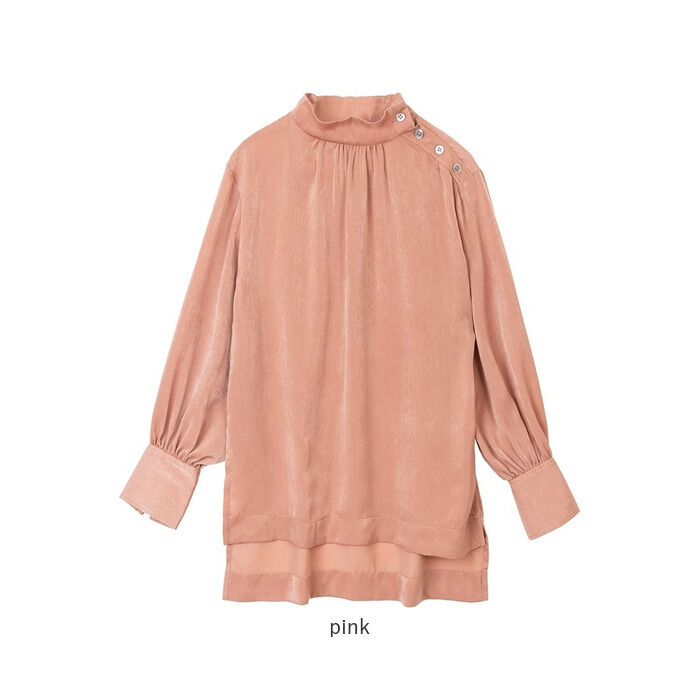 BACKYARD FAMILY「MIND ロイヤルライトサテントップス 通販 ブラウス サテンブラウス 長袖 ハイネック」|シャツ・ブラウス|