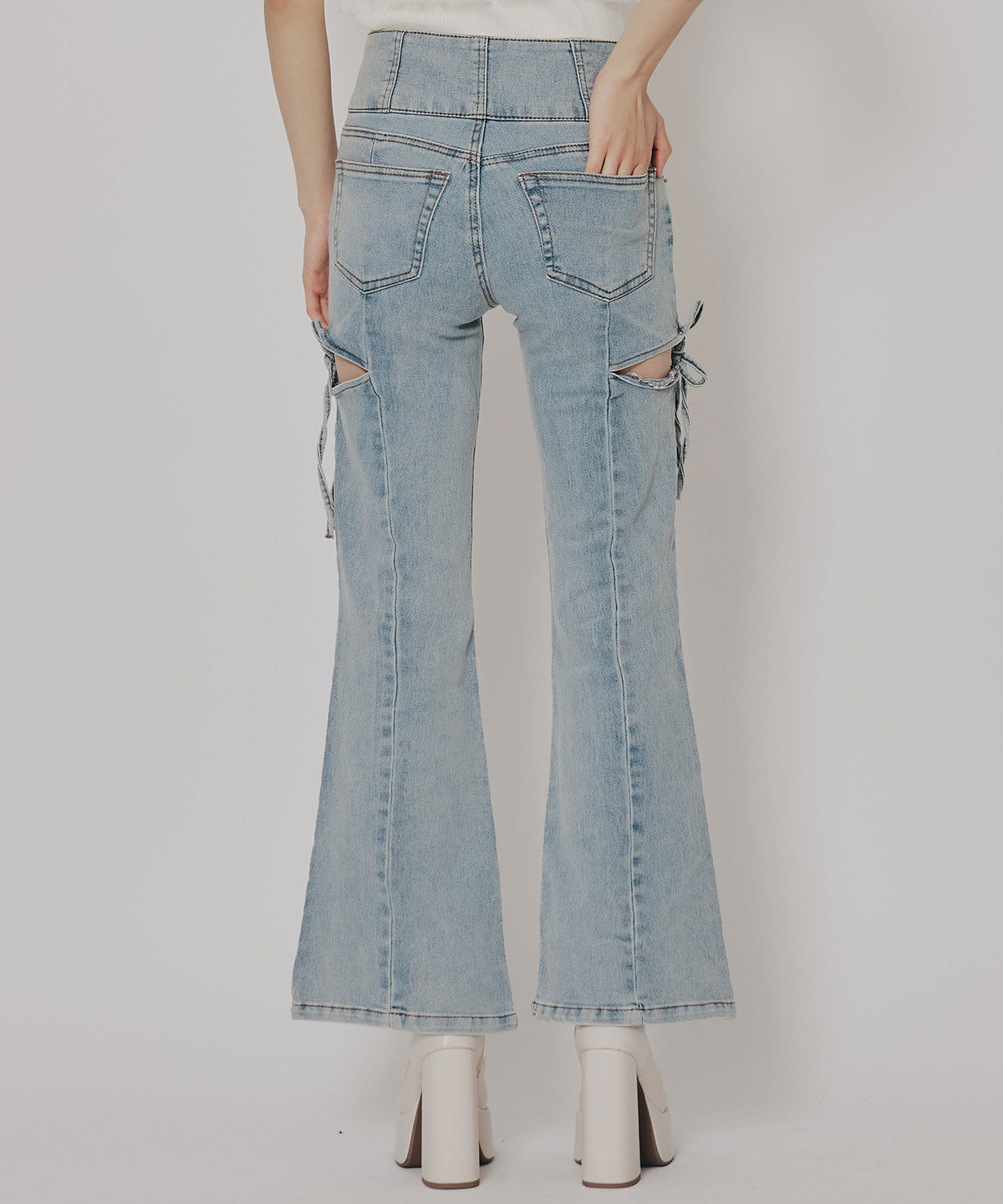 REDYAZEL「カットアウトリボンストレッチデニム」|デニム|