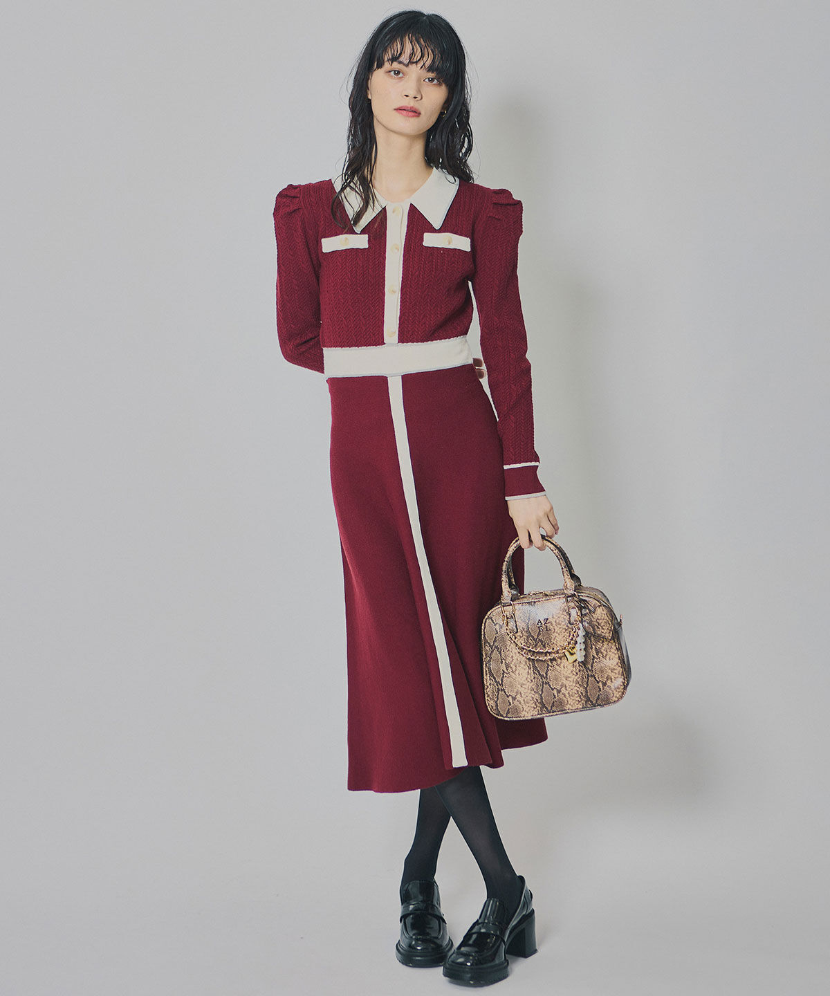 REDYAZEL「マルチケーブルバイカラーニットワンピース」|ワンピース|