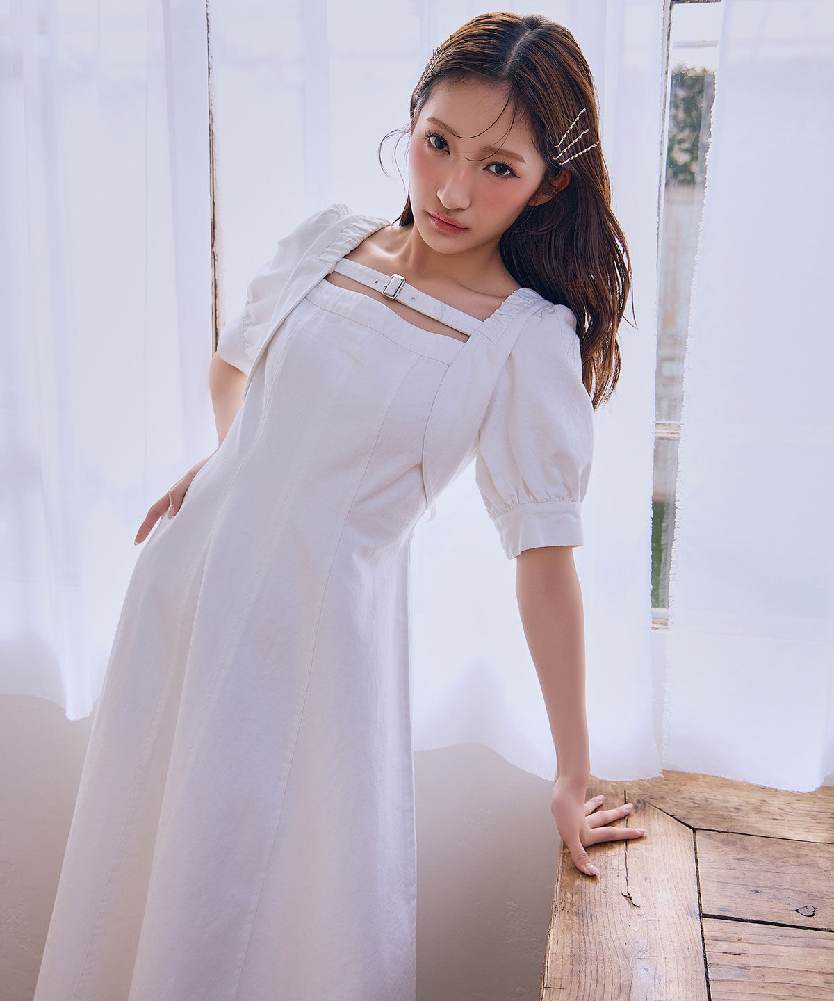 REDYAZEL「デコルテベルトデニムフレアロングワンピース」|ワンピース|