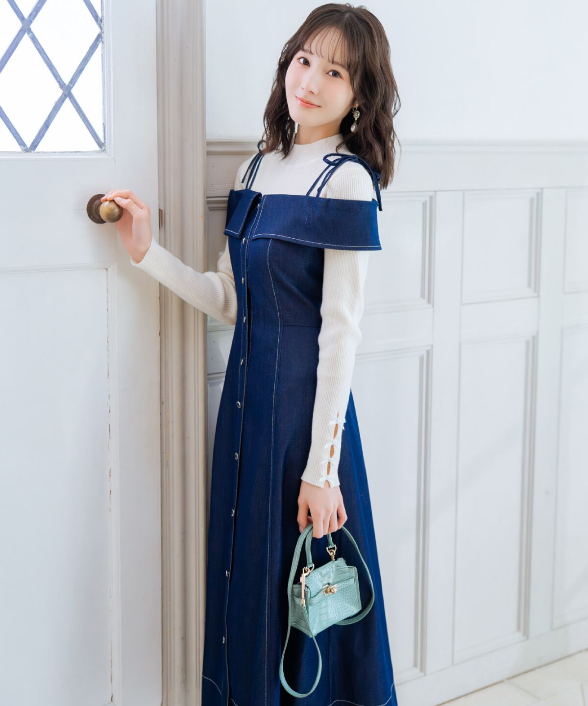 WILLSELECTION「リボンストラップオフショルキャミワンピース」|ワンピース|ネイビー