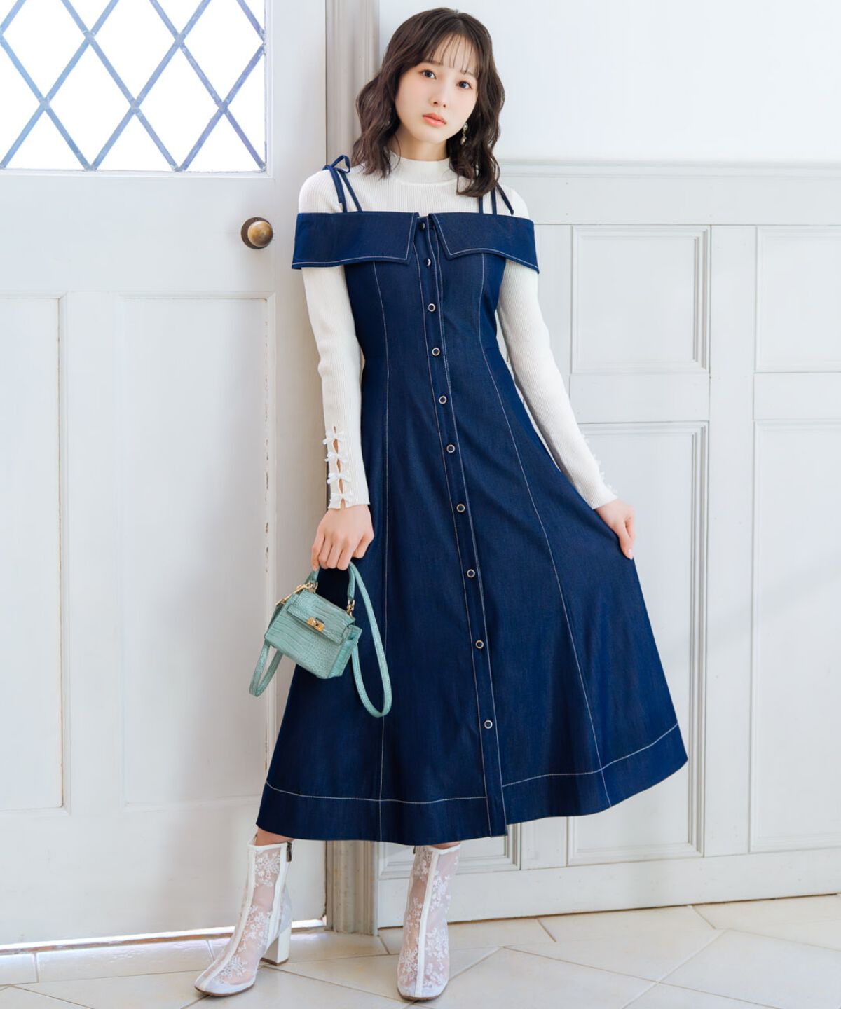 WILLSELECTION「リボンストラップオフショルキャミワンピース」|ワンピース|