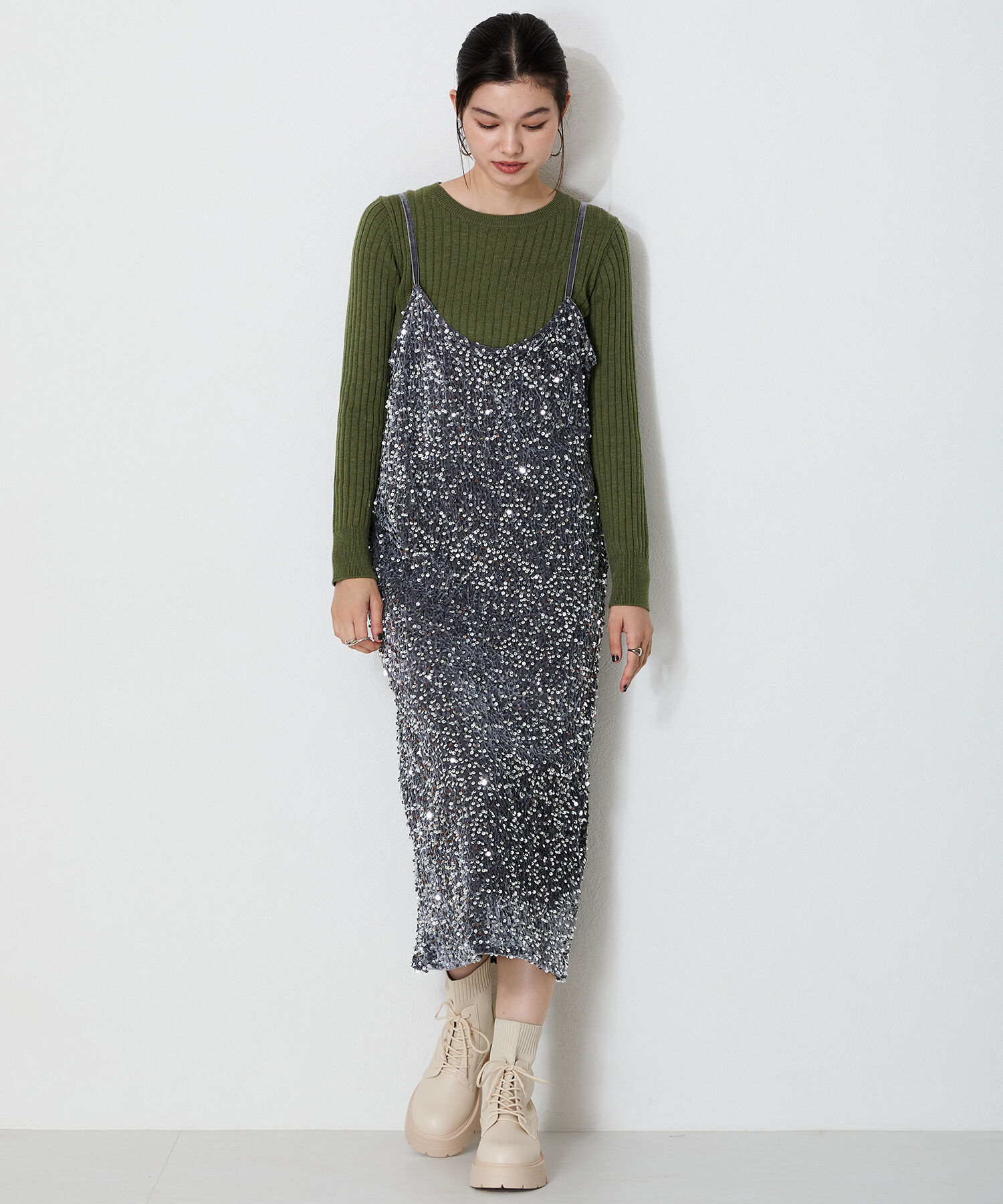 ORiental TRaffic「ニット ソックス レースアップブーツ/41431 厚底 柔らかい」|ショートブーツ|